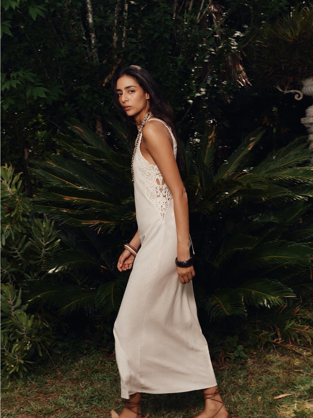 Zara Cream Crochet-Back Slip Dress - Picture 3 of 12